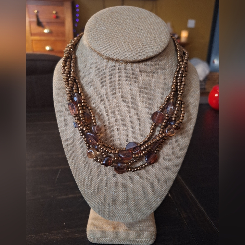 Brown Multi-Strand Beaded Necklace